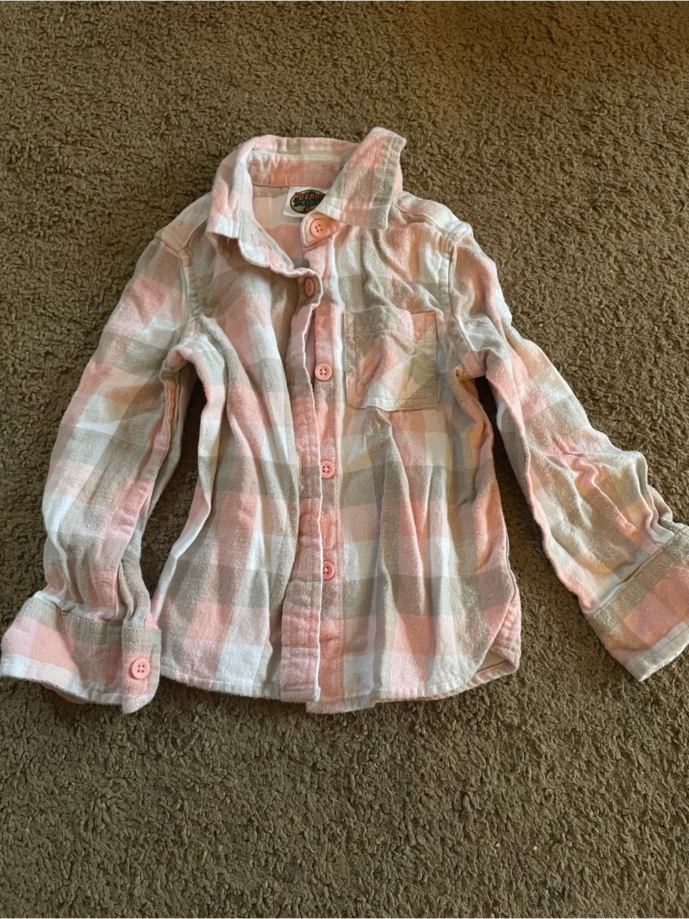Girls' Pink & White Plaid Button-Up Shirt